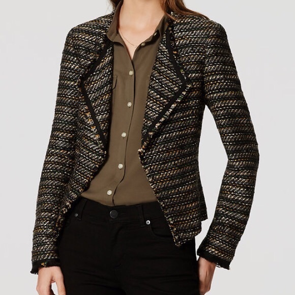 Ann Taylor Loft Draped Fringe Tweed Jacket Size 6 - Picture 1 of 8